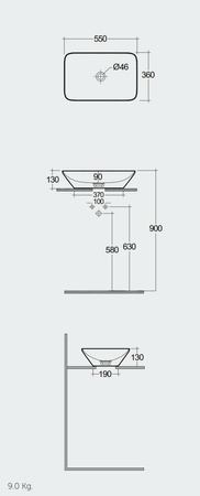 Zestaw VARIANT Umywalka nablat. prostokątna 55x36 cm BIAŁY POŁYSK + Bateria podtynkowa ICONIC Chrom