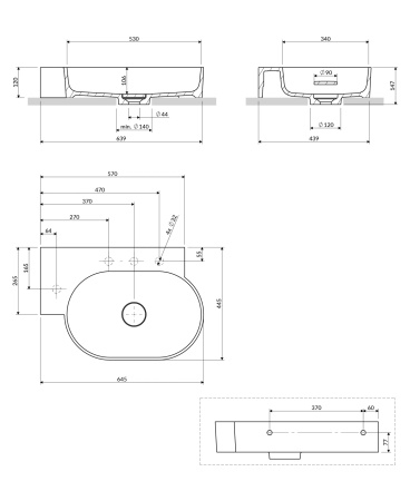 OVO M+ umywalka nablatowa/wisząca - lewa, 64 x 44 cm, olive mat