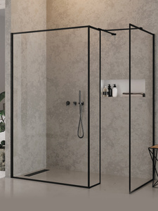 Kabina NEW MODUS BLACK ścianka U 110x200 szkło czyste 8mm Active Shield 2.0 - wzór ramka