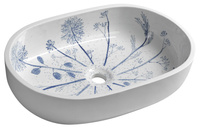 PRIORI umywalka ceramiczna nablatowa 60x40cm, biały z niebieskim wzorem