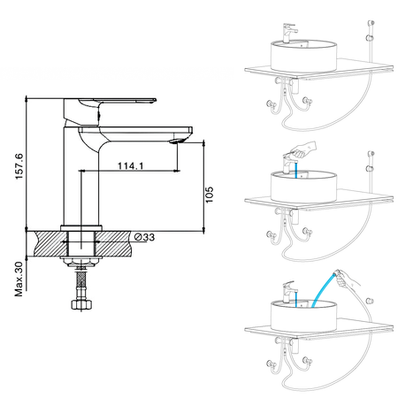 Bateria umywalkowa z prysznicem bidetowym, chrom