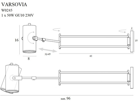 MAXLIGHT W0245 KINKIET VARSOVIA DŁUGI