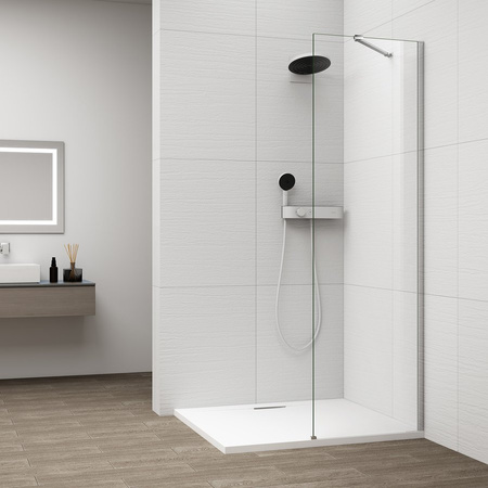 ESCA CHROME jednoczęściowa kabina przysznicowa Walk-In, montaż przy ścianie, szkło czyste, 300 mm