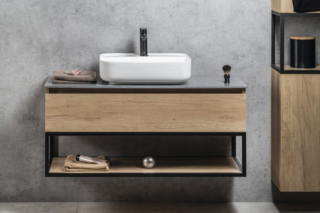 SKARA pod umywalkę 100x50x45cm, czarny mat/dąb alabama