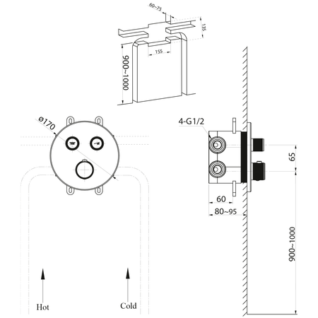 SMART SELECT bateria prysznicowa termostatyczna podtynkowa, box, 2 wyjścia, czarny mat