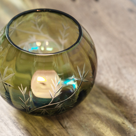 Floral Etched Iridescent Tealight Holder Small