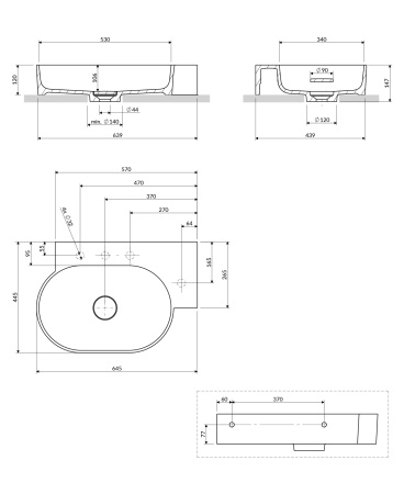 OVO M+ umywalka nablatowa/wisząca - prawa, 64 x 44 cm, olive mat