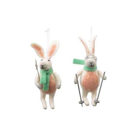 Białe zające na nartach (zestaw 2 szt.) 60 x 70 x 150 mm