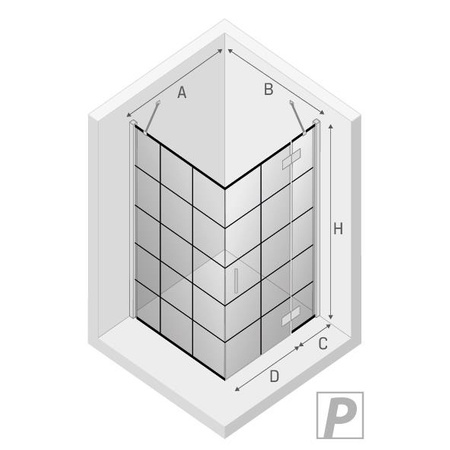 KABINA NEW RENOMA BLACK KWADRATOWA P 90x90x195 KRATKA - CZYSTE 6mm ACTIVE SHIELD