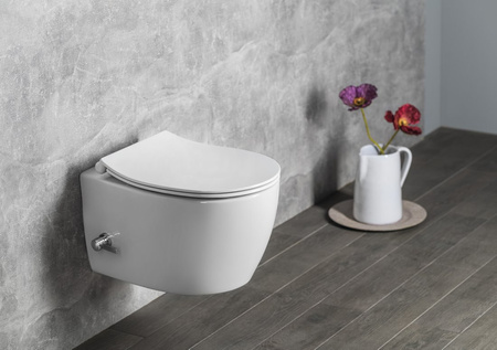 SENTIMENTI CLEANWASH WC wiszące, z dyszą bidetową i zaworem, Rimless, 36x51cm, biały