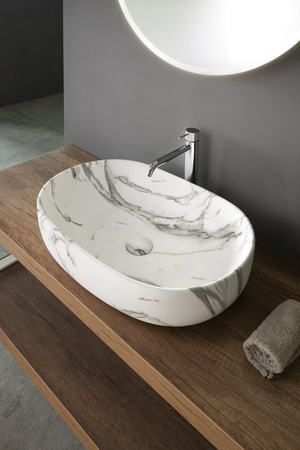 CALEO umywalka ceramiczna nabłatowa, 60x42cm, bianco carrara