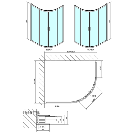 EASY kabina prysznicowa półokrągła 1100x800mm, L/R, szkło czyste