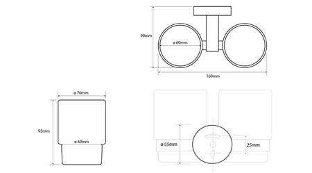 X-ROUND podwójny uchwyt na kubki, szkło mleczne, chrom