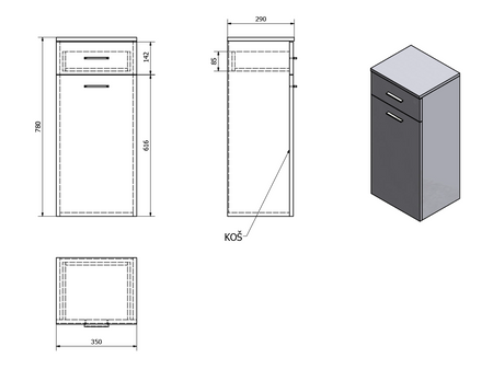 ZOJA/KERAMIA FRESH szafka dolna z koszem na bieliznę 35x78x29cm, biała