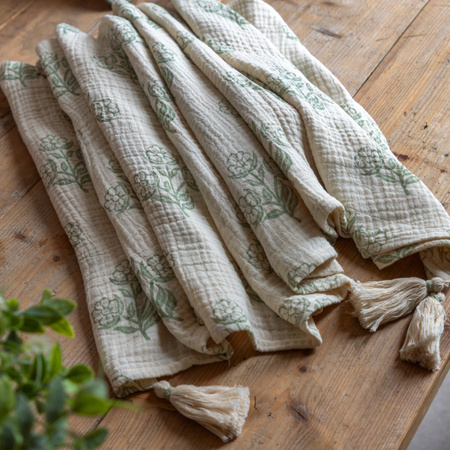 Hepple Gauze Floral Throw Sage 1300x1700mm