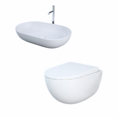 Zestaw DES Miska WC podwieszana z deską W/O i Umywalką Nablatową Feeling owalną 55x35 cm biały połysk