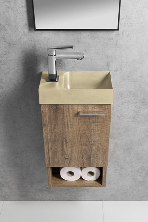 PICCOLINO umywalka betonowa, 30,8x17cm, bateria z lewej strony, żółty mat