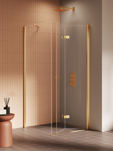 Kabina prysznicowa NEW SOLEO GOLD BRUSHED 1D prostokątna L 80x100x195 szkło czyste 6mm Active Shield 2.0 - składane