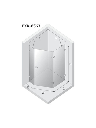Kabina prysznicowa AVEXA NICKEL BRUSHED 1D pięciokątna asymetryczna P 100x80x200 szkło czyste 6mm Active Shield 2.0 - drzwi prawe