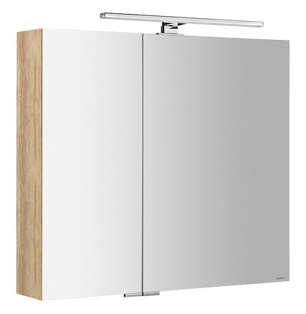 MIRRÓ szafka z lustrem, oświetlenie LED, 3 drzwiczki, 120x70x16cm, dąb Alabama