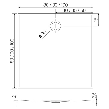 Brodzik NEX konglomeratowy kwadratowy 90x90x3,5 beż struktura