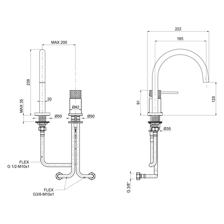 ULTRASAN dwuelementowa bateria umywalkowa bez odpływu, czarny mat/chrom