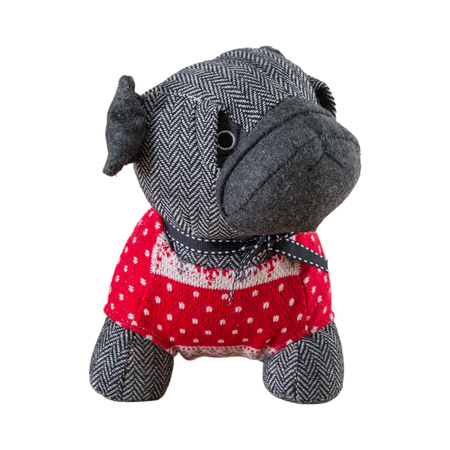 Pug Fairisle Jumper Doorstop Grey