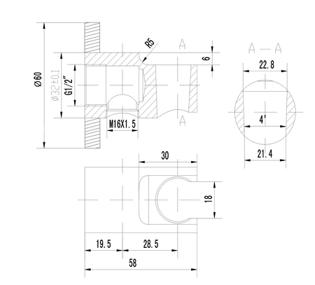 Przyłącze kątowe z uchwytem prysznica, chrom