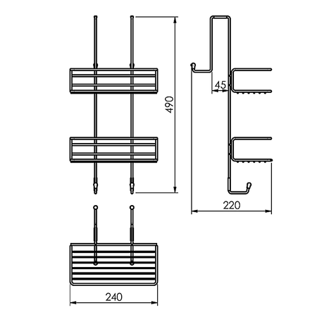 CHROM LINE druciana półka prysznicowa 240x490x220mm, czarny mat