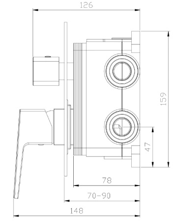Bateria prysznicowo wannowa podtynkowa dwufunkcyjna, gun metal