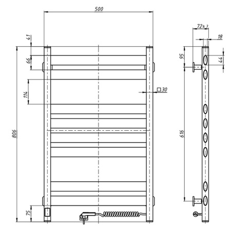 Grzejnik łazienkowy elektryczny Navin Ellipse 500х800 Sensor prawy, timer, czarna mora