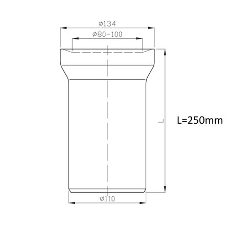 Łącznik prosty do WC, średnica 110mm, długość 250mm