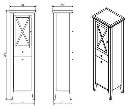 CROSS szafka wysoka z koszem na bieliznę 49x170x39cm, lewa, starobiała