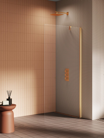 NZ4 Kabina prysznicowa NEW SOLEO GOLD BRUSHED walk-in U 60x195 szkło czyste 6mm Active Shield 2.0