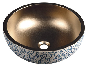 PRIORI umywalka ceramiczna nablatowa Ø 41 cm, miedź/niebieski ze wzorem