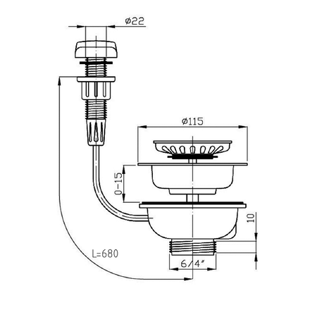 Odpływ zlewozmywakowy automatyczny 6/4", stal nierdzewna