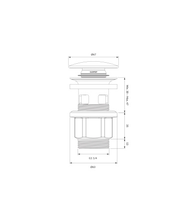 korek klik-klak do umywalki z przelewem, chrom połysk
