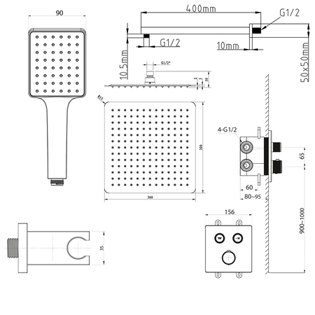 SMART SELECT zestaw prysznicowy podtynkowy termostatyczny, 2 wyjścia, wyjście, czarny mat