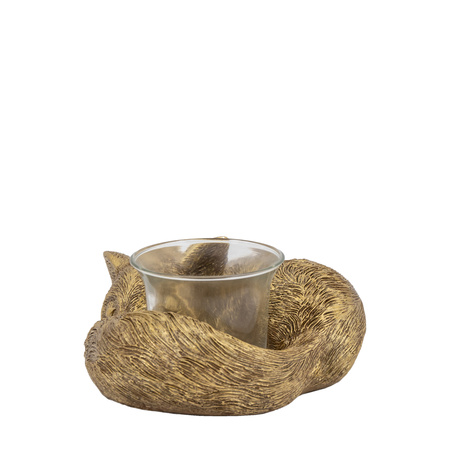 Sleeping Fox Tealight Holder Gold 130x120x60mm