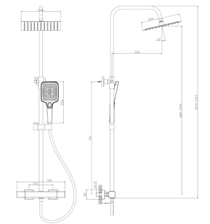 Deszczownica z baterią prysznicową termostatyczną dwufunkcyjną, gun metal