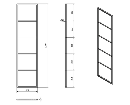 SKA stojący wieszak na ręczniki 420x1700x20mm, biały mat