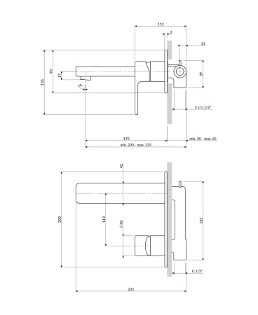 SLIDE bateria umywalkowa podtynkowa, grafit szczotkowany