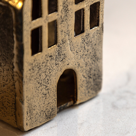 House Tealight Holder Antique Gold 85x70x140mm