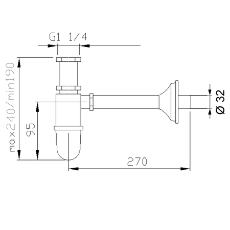 RETRO Syfon umywalkowy 5/4", odpływ 32mm, złoto