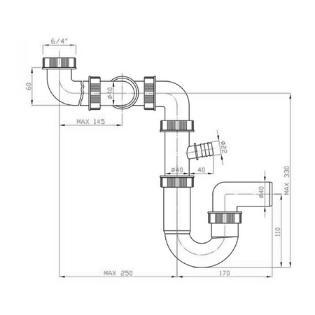 Syfon zlewozmywakowy 6/4", DN40, biały