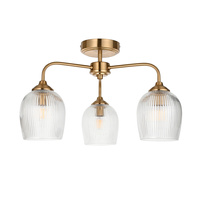 Ashcroft Ribbed Ceiling 3 Light Brushed Aged Brass