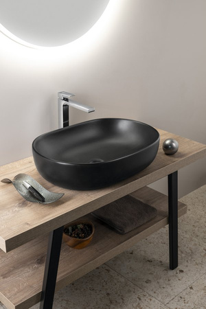 CALEO umywalka ceramiczna nablatowa 60x42cm, czarny mat