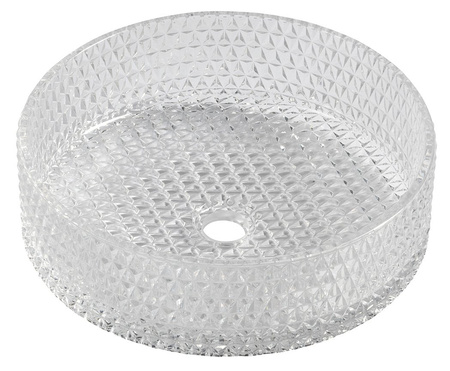 MARAGUA grawerowana szklana umywalka nablatowa średnica 39,5cm, czysty