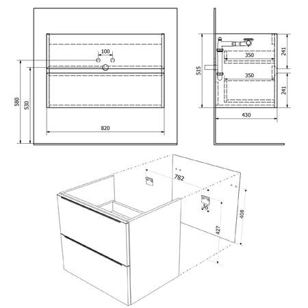 FILENA szafka umywalkowa 82x51,5x43cm, czarny mat strip