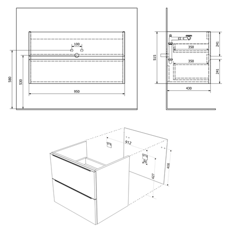 FILENA szafka umywalkowa 95x51,5x43cm, biały mat